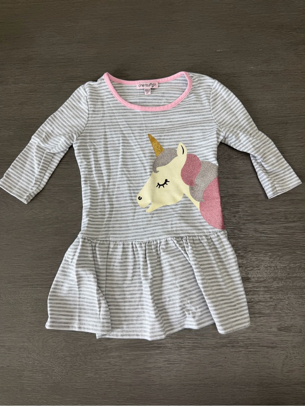 Carter's Gray & Pink Striped Unicorn Peplum Dress